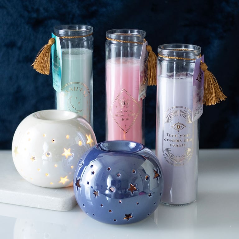 White Iridescent Star Oil Burner and Wax Warmer - Elegant Home Decor with Soft Starry Light