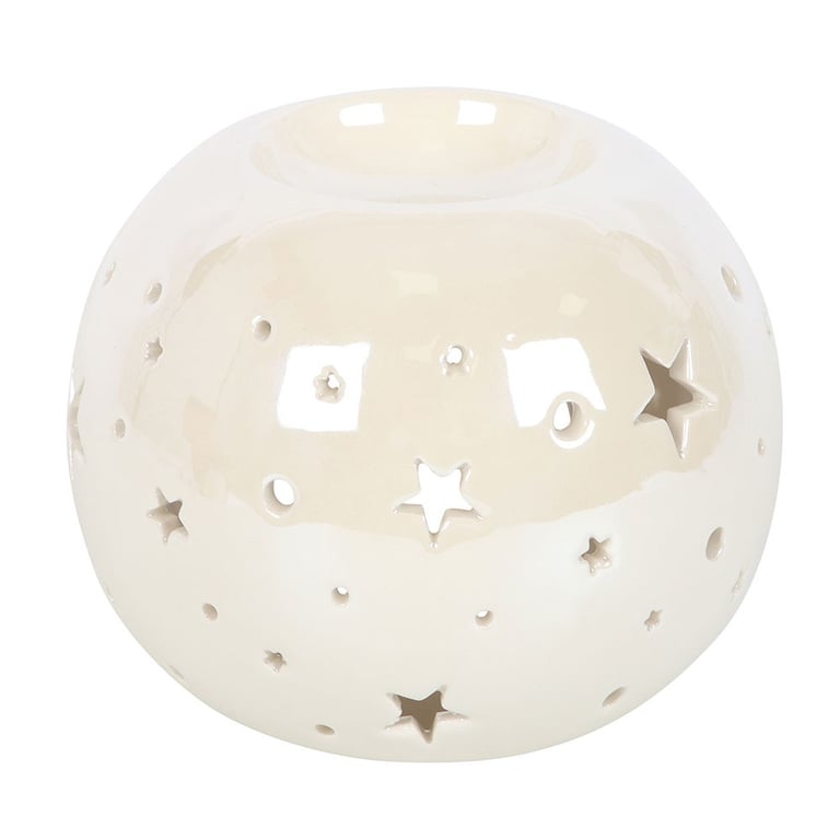 White Iridescent Star Oil Burner and Wax Warmer - Elegant Home Decor with Soft Starry Light