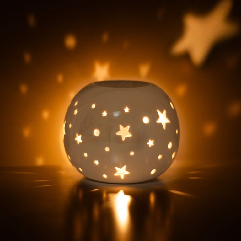 White Iridescent Star Oil Burner and Wax Warmer - Elegant Home Decor with Soft Starry Light
