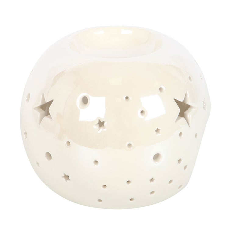 White Iridescent Star Oil Burner and Wax Warmer - Elegant Home Decor with Soft Starry Light