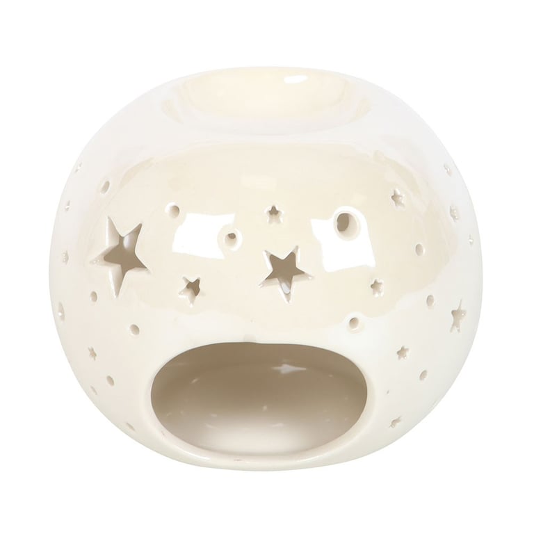 White Iridescent Star Oil Burner and Wax Warmer - Elegant Home Decor with Soft Starry Light