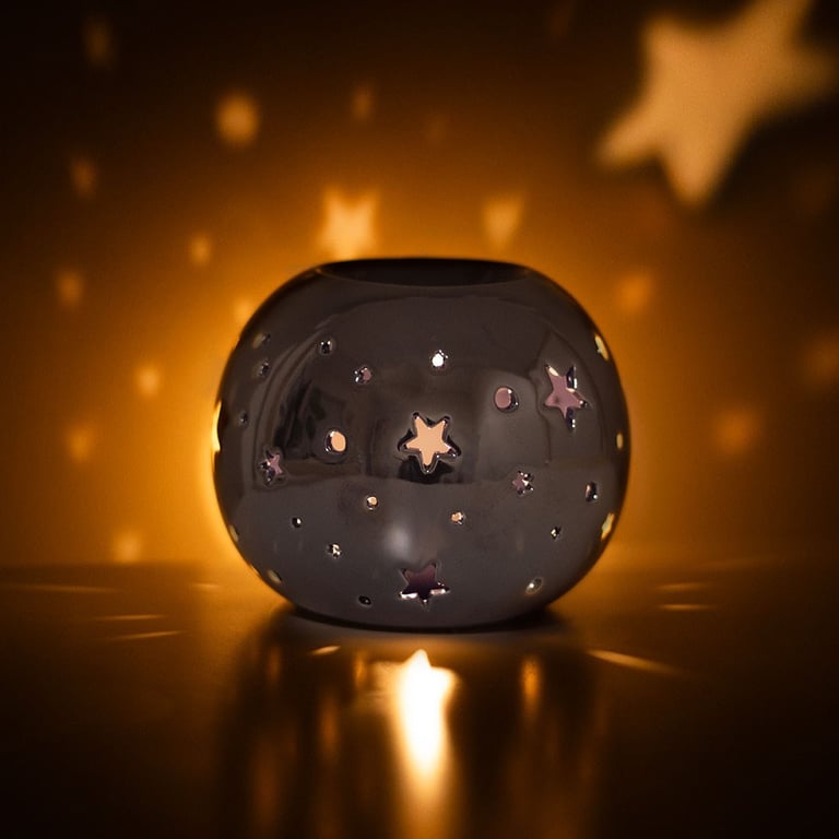 Purple Iridescent Star-Shaped Oil Burner and Wax Warmer for a Whimsical Home Ambiance