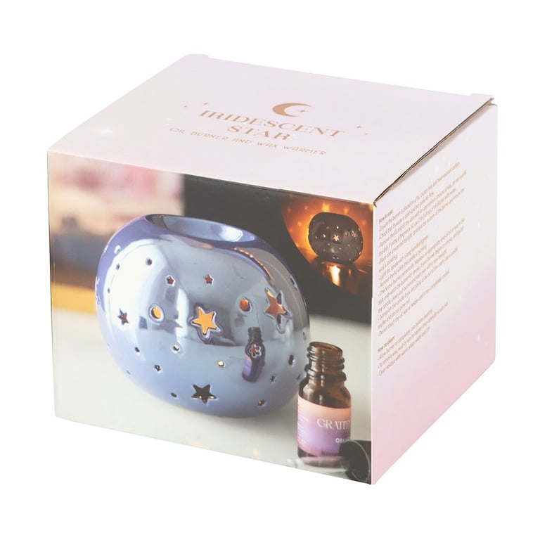 Purple Iridescent Star-Shaped Oil Burner and Wax Warmer for a Whimsical Home Ambiance