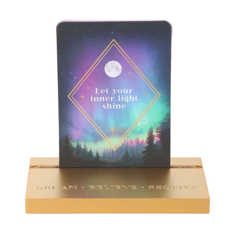 Ethereal Affirmation Cards Set - Inspiring Messages & Wooden Stand for Home Decor