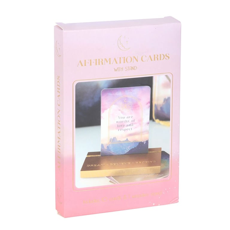 Ethereal Affirmation Cards Set - Inspiring Messages & Wooden Stand for Home Decor
