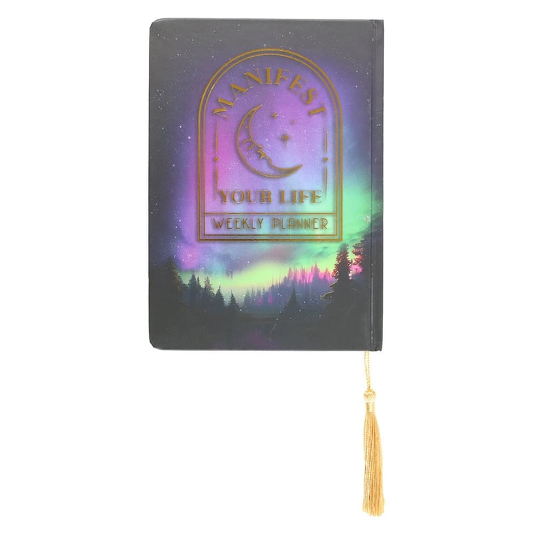 Manifest Your Life A5 Weekly Planner - Gold Foil & Holographic Edging, 100 Sheets, Intention Setting