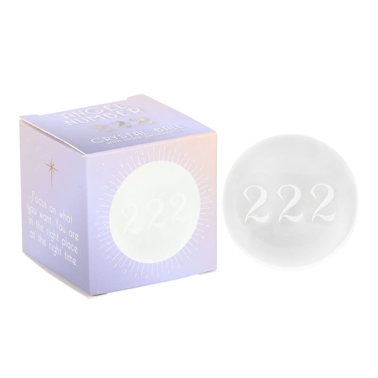 222 Angel Number Glass Crystal Ball - Inner Laser Engraved for Spiritual Guidance and Alignment