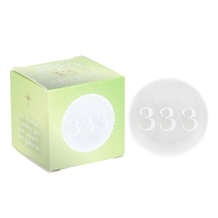 333 Angel Number Glass Crystal Ball with Inner Laser Engraving - Spiritual Guidance and Support