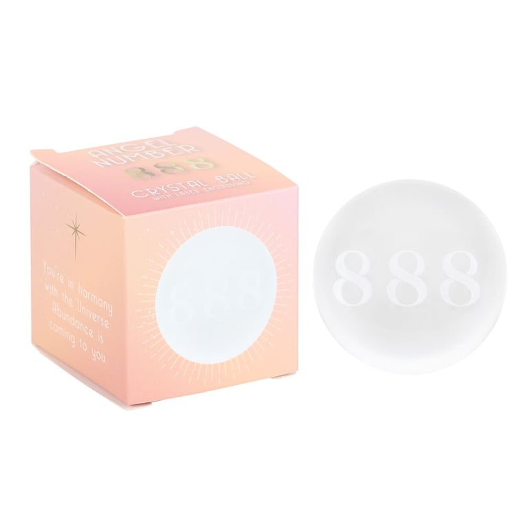888 Angel Number Crystal Ball - Abundance and Spiritual Guidance with Laser Engraved Inner Design