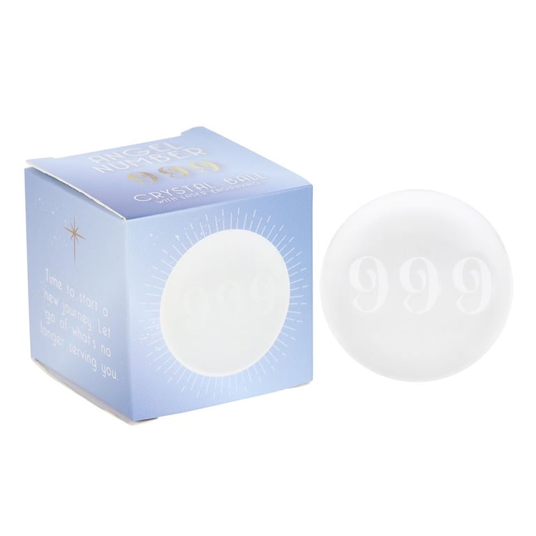 999 Angel Number Crystal Ball - Inner Laser Engraving for Spiritual Guidance and Release