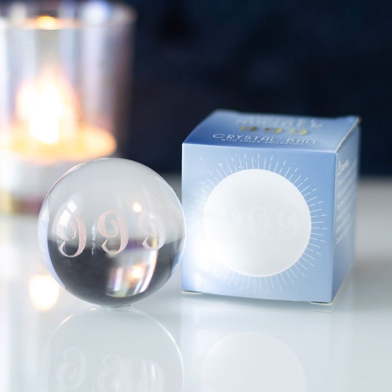 999 Angel Number Crystal Ball - Inner Laser Engraving for Spiritual Guidance and Release