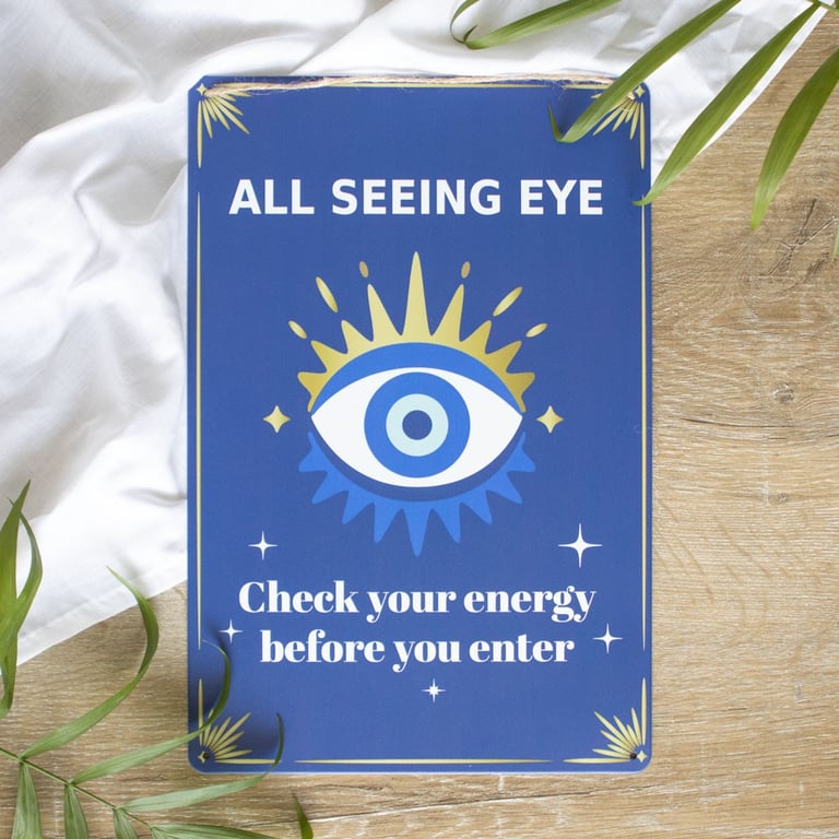 30cm Modern Metal All Seeing Eye Home Protection Sign - Check Your Energy Before You Enter