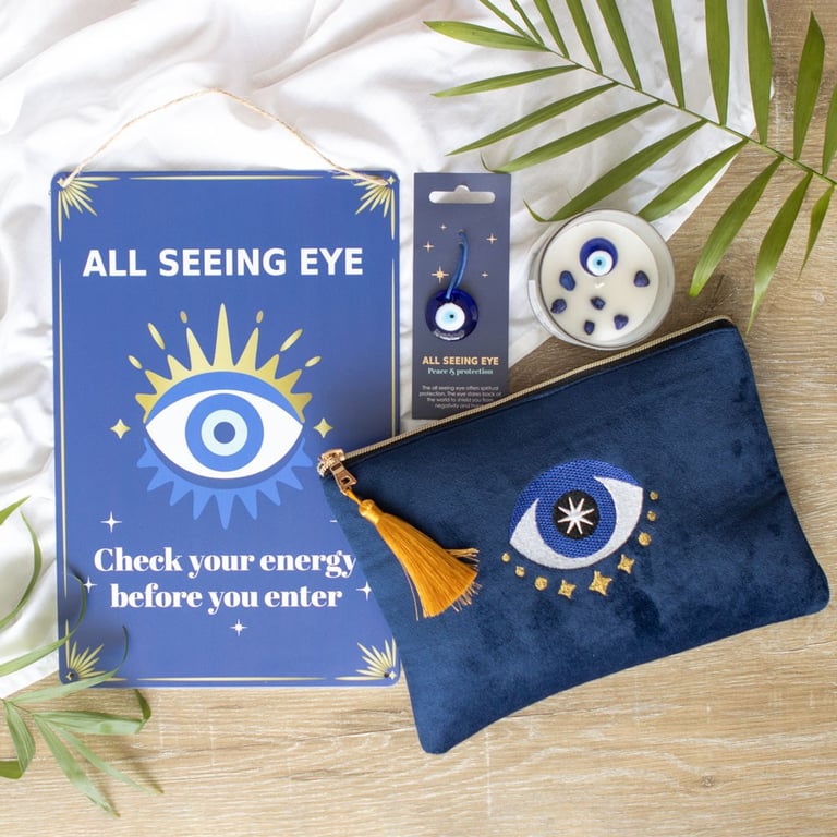 30cm Modern Metal All Seeing Eye Home Protection Sign - Check Your Energy Before You Enter