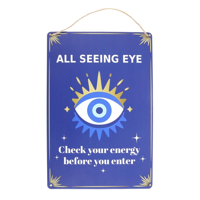 30cm Modern Metal All Seeing Eye Home Protection Sign - Check Your Energy Before You Enter