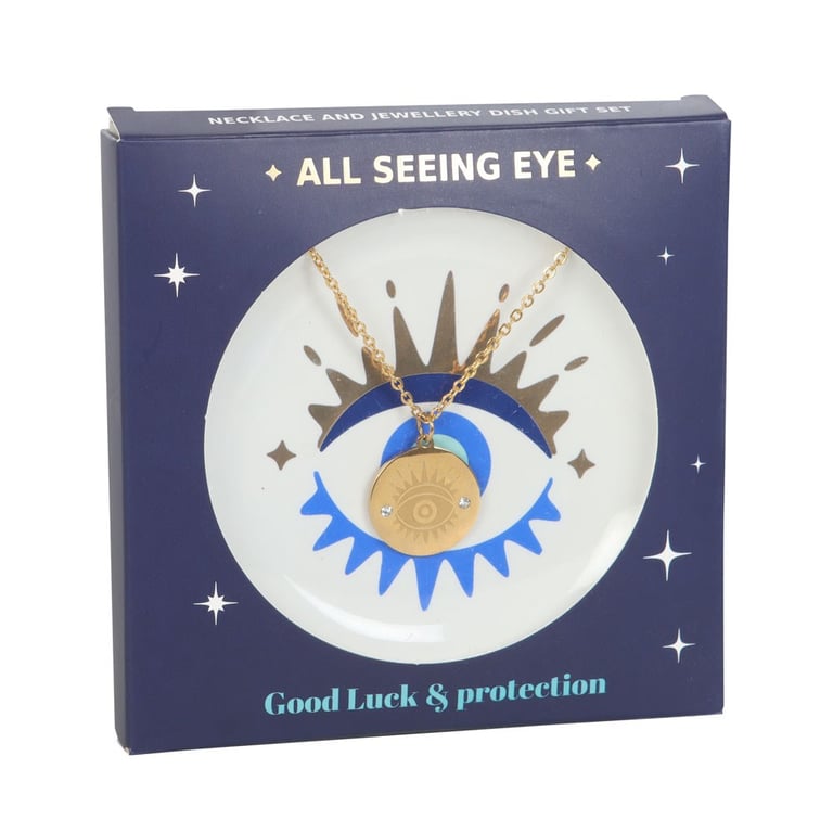 All Seeing Eye Necklace & Protection Gift Set - Eternal Watchfulness Symbol and Divine Guidance Charm