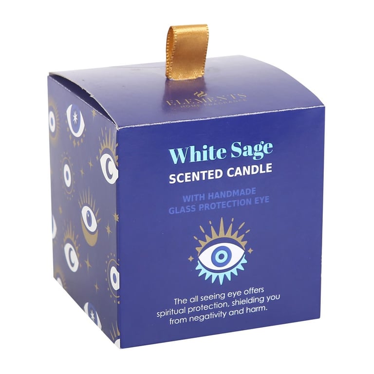 White Sage Crystal Chip All Seeing Eye Protection Candle - Spiritual Energy Shielding Home Defense