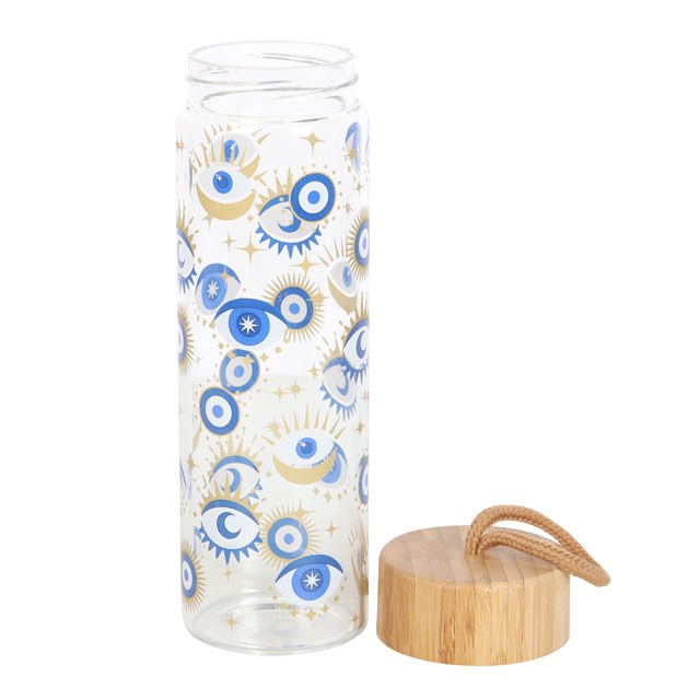 All Seeing Eye Reusable Glass Water Bottle - Good Luck Protection in a Stylish Design