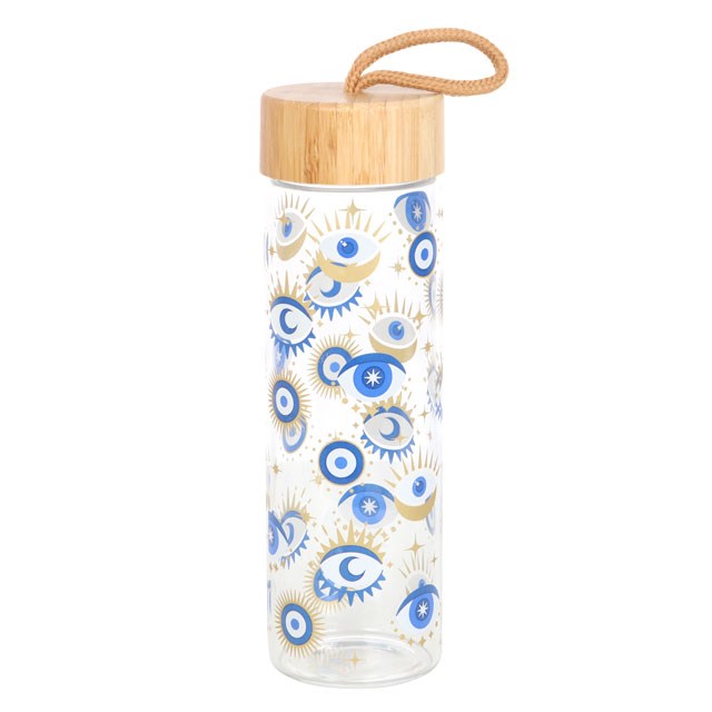 All Seeing Eye Reusable Glass Water Bottle - Good Luck Protection in a Stylish Design