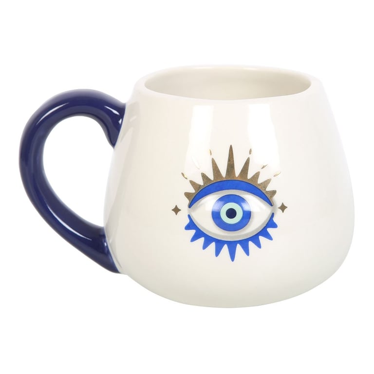 All Seeing Eye Rounded Mug with Metallic Gold Evil Eye Design - Good Luck Protection