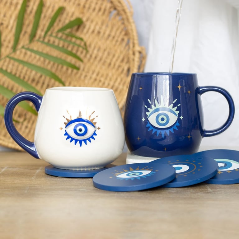 All Seeing Eye Rounded Mug with Metallic Gold Evil Eye Design - Good Luck Protection