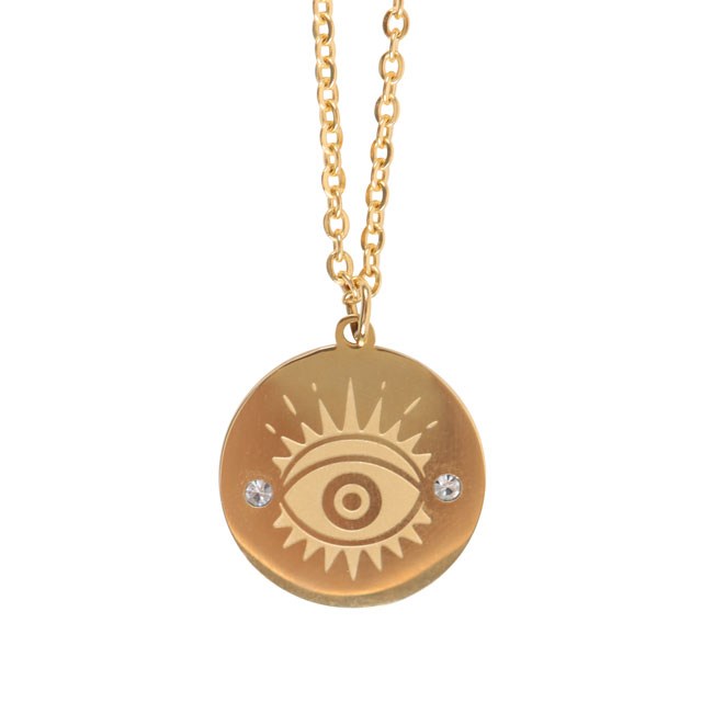 Gold Toned All Seeing Eye Protection Necklace - Evil Eye Charm Pendant