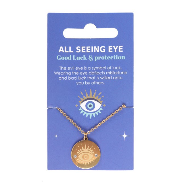 Gold Toned All Seeing Eye Protection Necklace - Evil Eye Charm Pendant