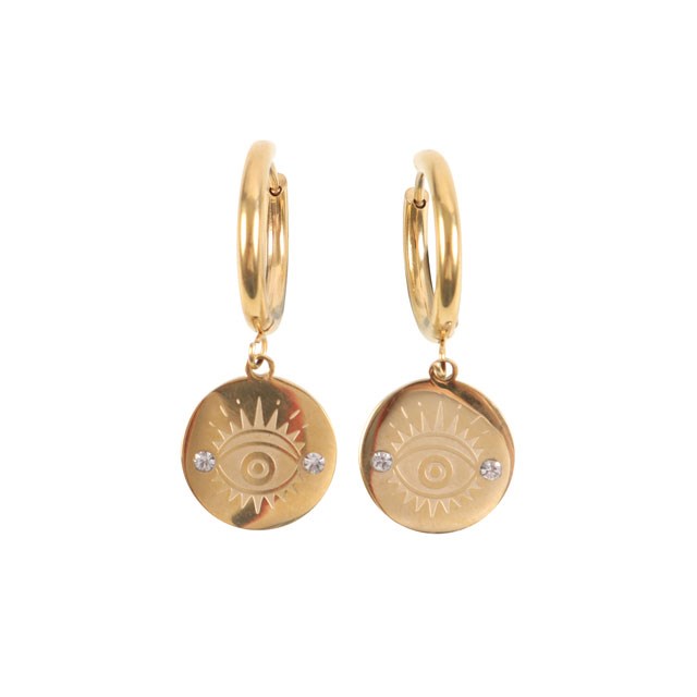 Gold Toned All Seeing Eye Protection Earrings - Good Luck Charm