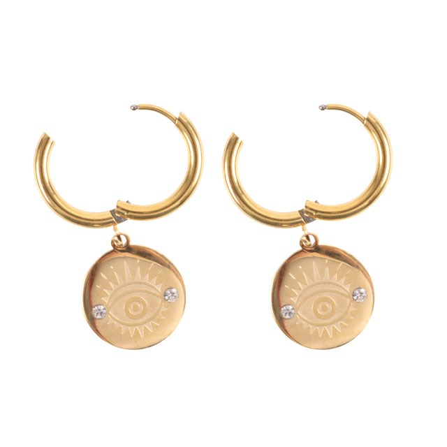 Gold Toned All Seeing Eye Protection Earrings - Good Luck Charm