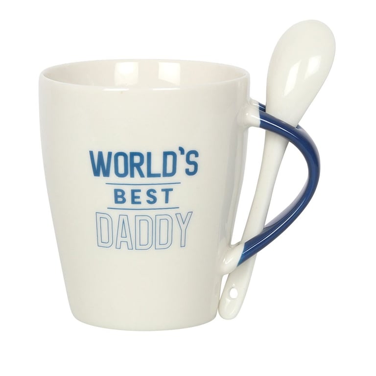 World s Best Daddy Ceramic Mug and Spoon Set - 500ml Dishwasher & Microwave Safe