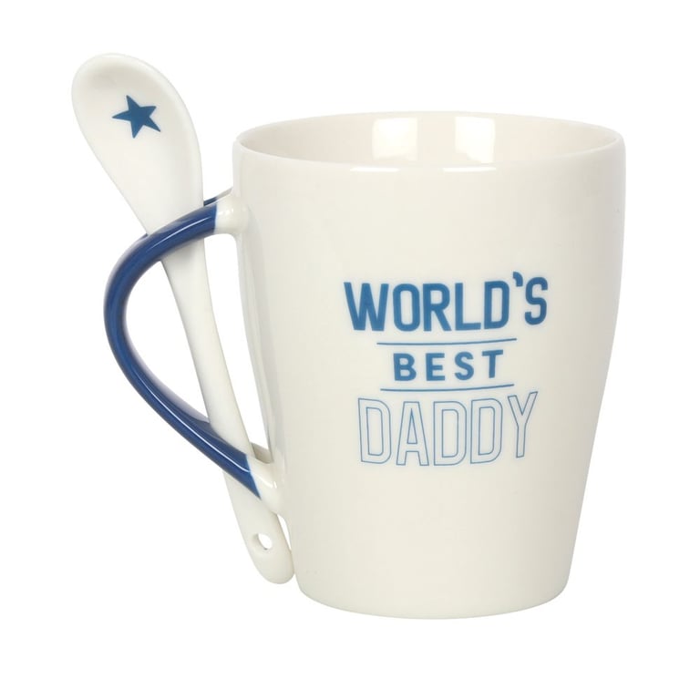 World s Best Daddy Ceramic Mug and Spoon Set - 500ml Dishwasher & Microwave Safe