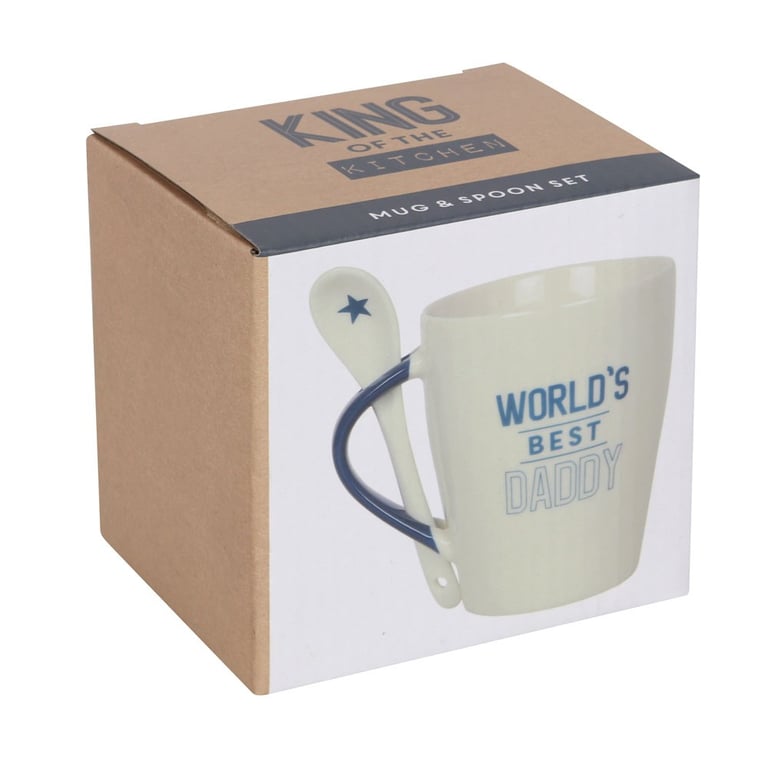World s Best Daddy Ceramic Mug and Spoon Set - 500ml Dishwasher & Microwave Safe