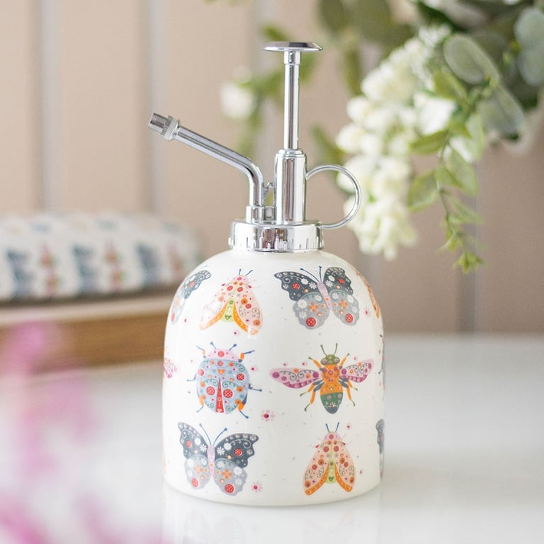 Ceramic Floral Bug Print Plant Mister - Aesthetic Home Decor and Plant Care Tool
