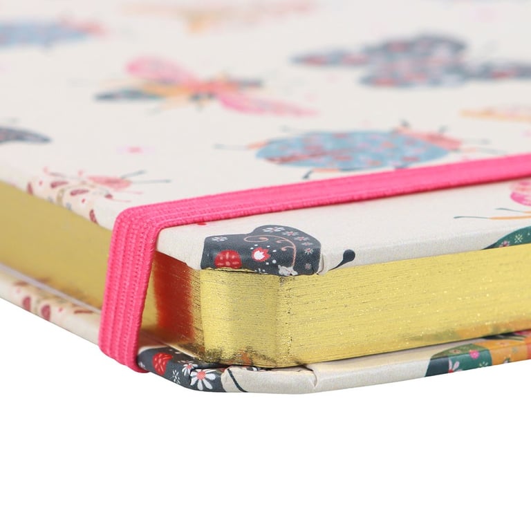 Floral Bug Print A5 Lined Notebook with Gold Foil Edges and Ribbon Marker