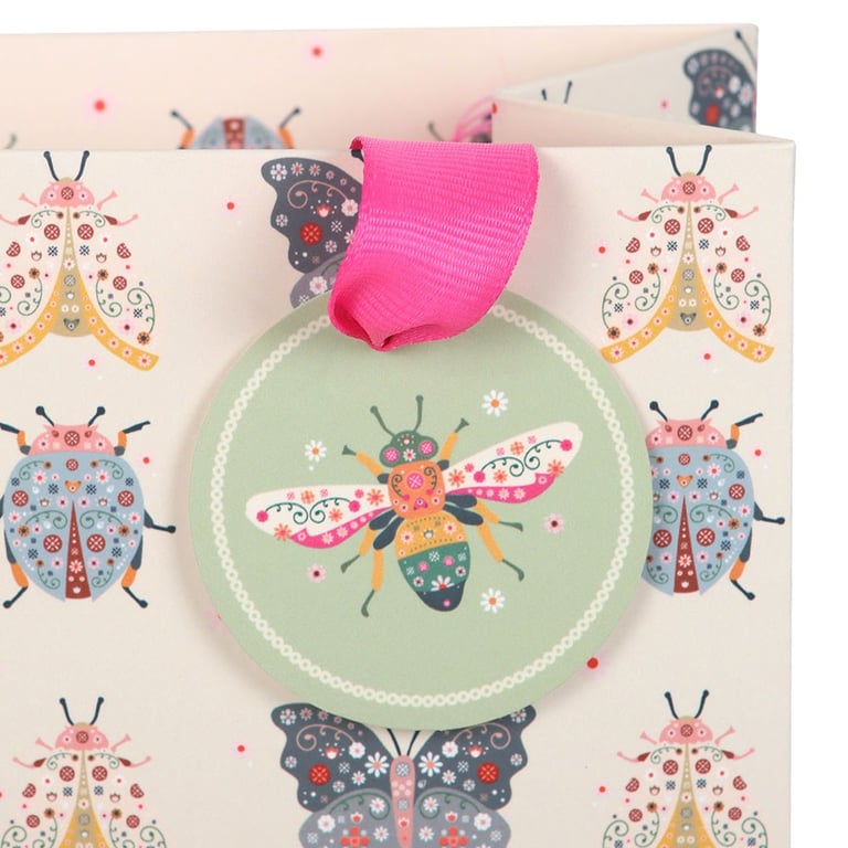 23cm Medium Floral Bug Print Gift Bag - Colorful Insect Design Birthday and Mother s Day Gift Bag
