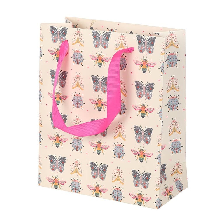 23cm Medium Floral Bug Print Gift Bag - Colorful Insect Design Birthday and Mother s Day Gift Bag
