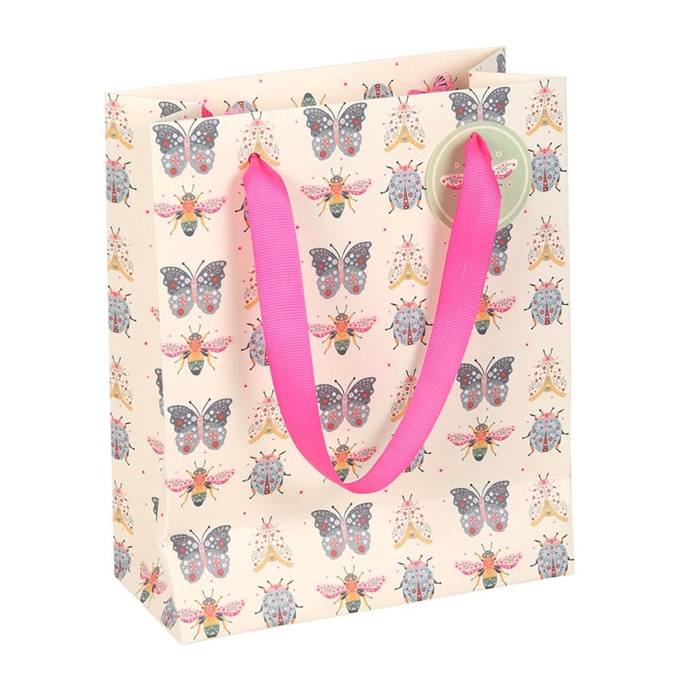 23cm Medium Floral Bug Print Gift Bag - Colorful Insect Design Birthday and Mother s Day Gift Bag
