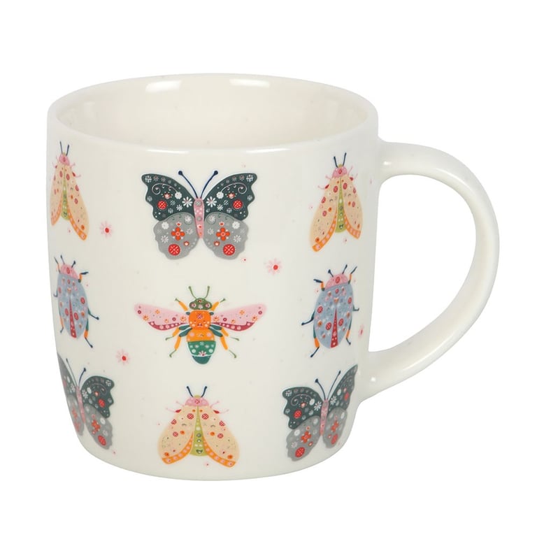 Floral Bug Print Ceramic Mug - 350ml Hand Wash Only Home Decor