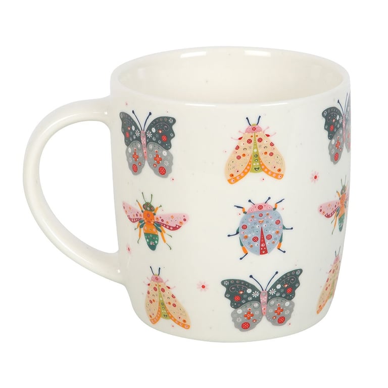 Floral Bug Print Ceramic Mug - 350ml Hand Wash Only Home Decor