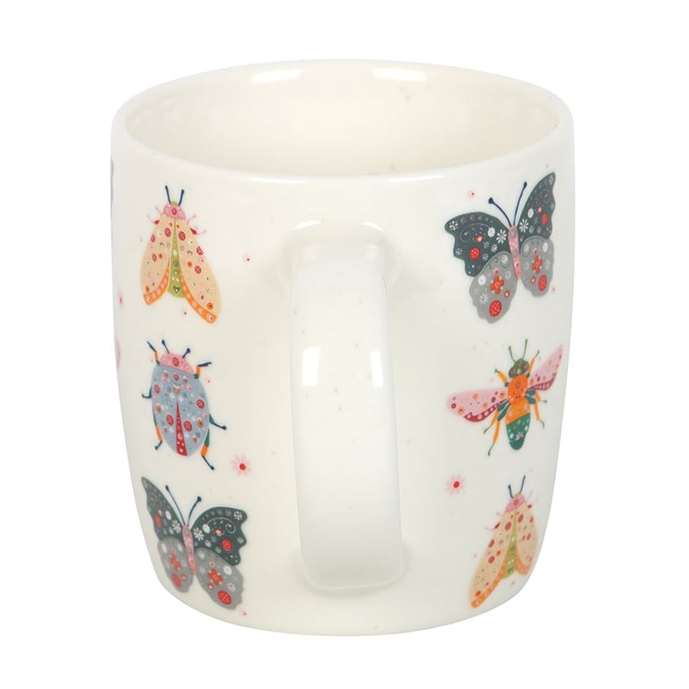 Floral Bug Print Ceramic Mug - 350ml Hand Wash Only Home Decor