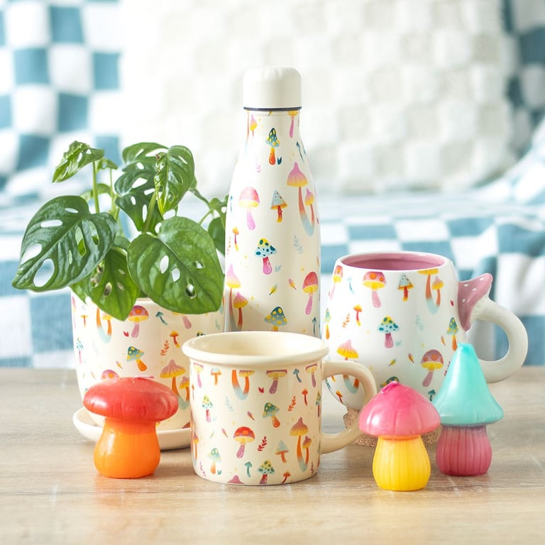 Funky Fungi Print Mug with Mushroom Handle - Vibrant Ceramic Design, 500ml Capacity