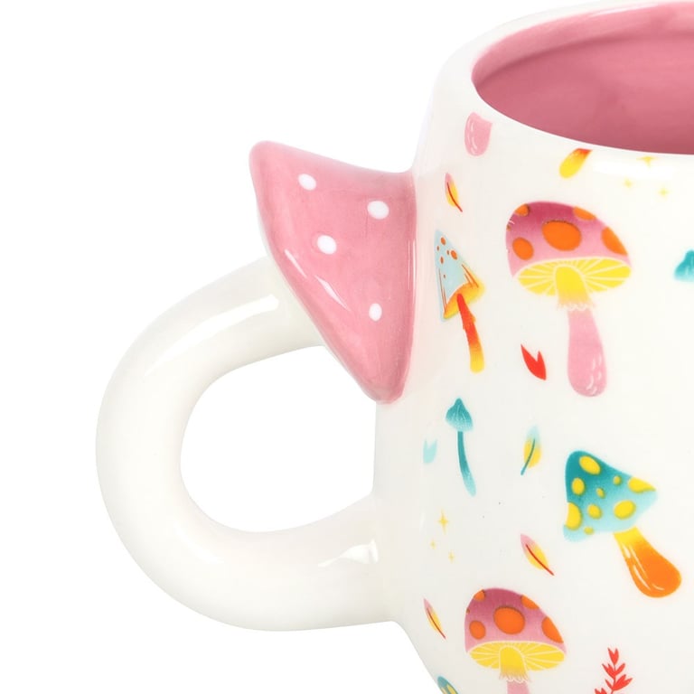 Funky Fungi Print Mug with Mushroom Handle - Vibrant Ceramic Design, 500ml Capacity