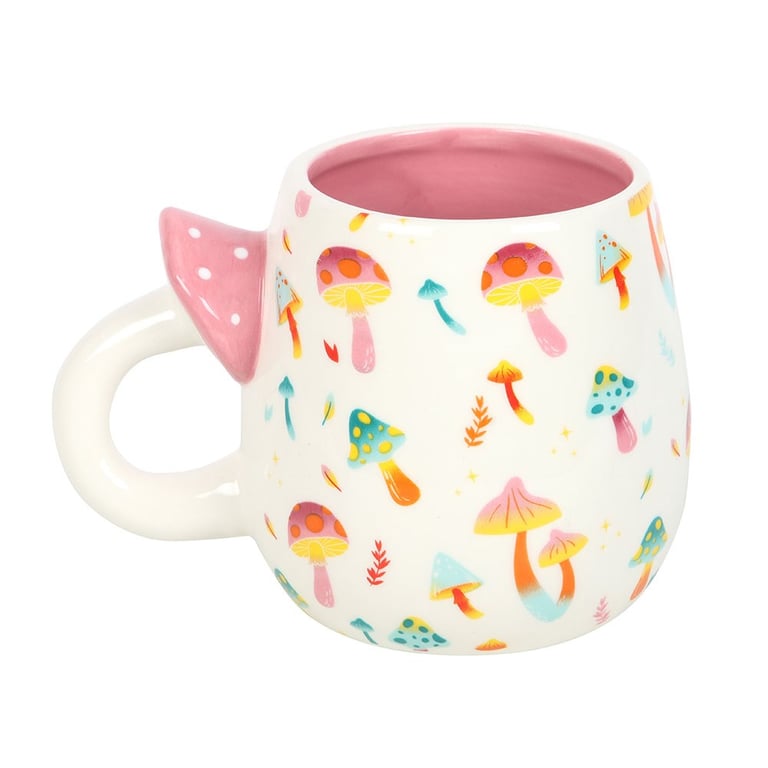 Funky Fungi Print Mug with Mushroom Handle - Vibrant Ceramic Design, 500ml Capacity