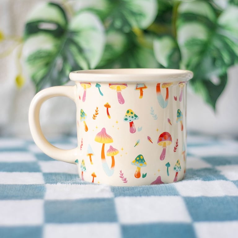 Funky Fungi Mushroom Print Ceramic Mug - Hand Wash Only, 350ml Capacity