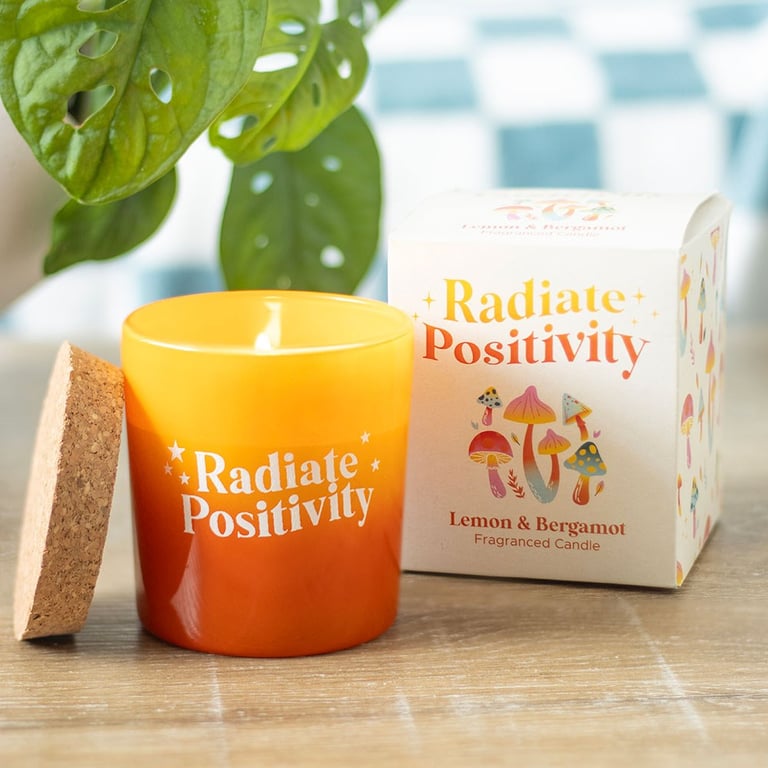 Radiate Positivity Lemon Bergamot Coloured Glass Candle - 20 Hour Burn Time, Fresh Home Fragrance for Positive Vibes