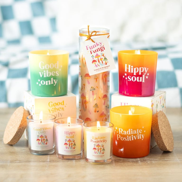 Radiate Positivity Lemon Bergamot Coloured Glass Candle - 20 Hour Burn Time, Fresh Home Fragrance for Positive Vibes