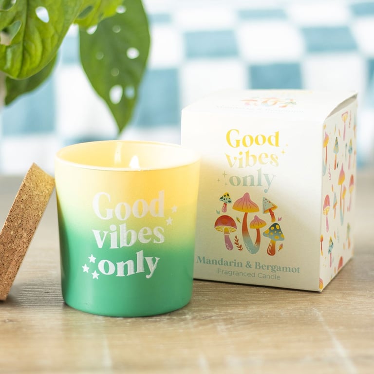 Mandarin & Bergamot Scented Candle - 20 Hour Burn Time, Positive Vibes Home Fragrance in Green Glass Pot