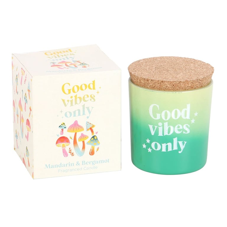 Mandarin & Bergamot Scented Candle - 20 Hour Burn Time, Positive Vibes Home Fragrance in Green Glass Pot
