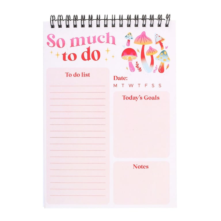 So Much To Do Mushroom List Pad - Spiral Bound Desk Organizer with 50 Printed Pages