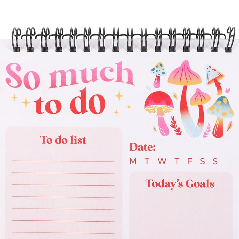 So Much To Do Mushroom List Pad - Spiral Bound Desk Organizer with 50 Printed Pages