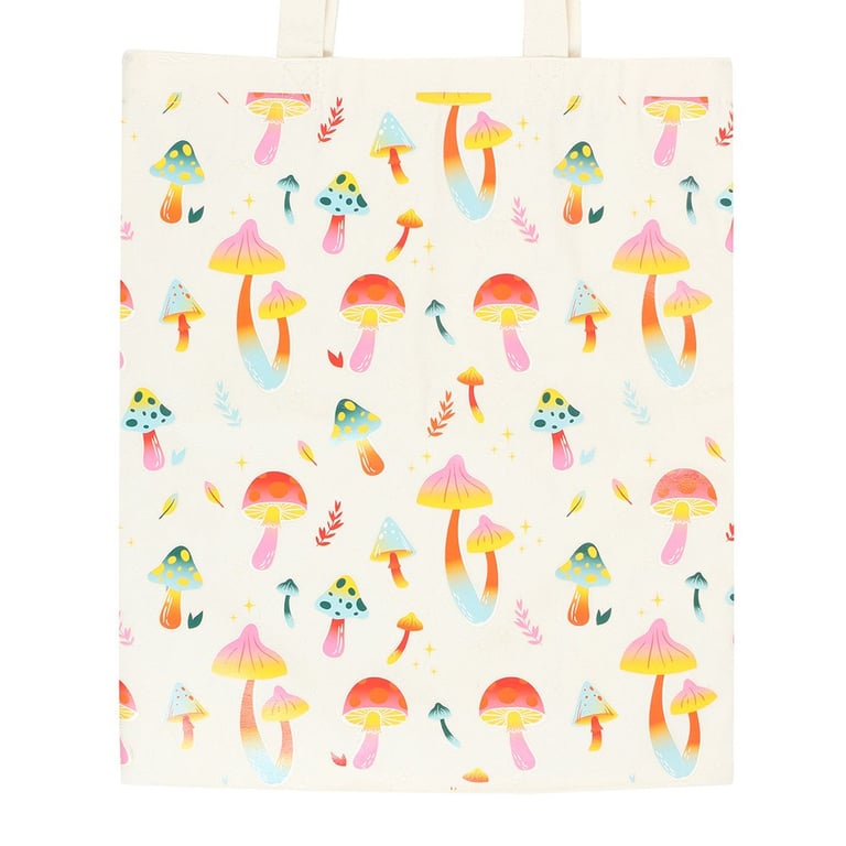 Funky Fungi Mushroom Print Polycotton Tote Bag - Durable, Vibrant Design, Perfect for Groceries and Daily Essentials